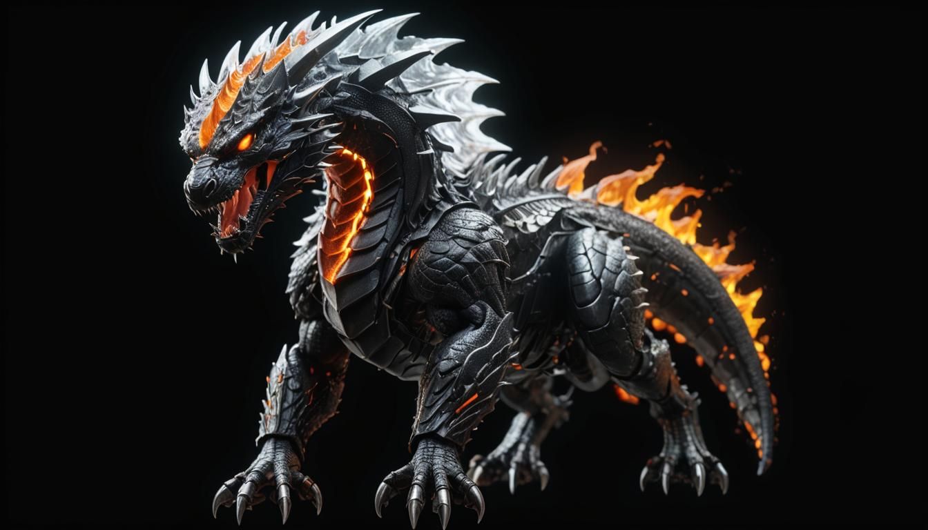 Surreal Black Cobra Head Emerges from Lava in a Glimmering C...