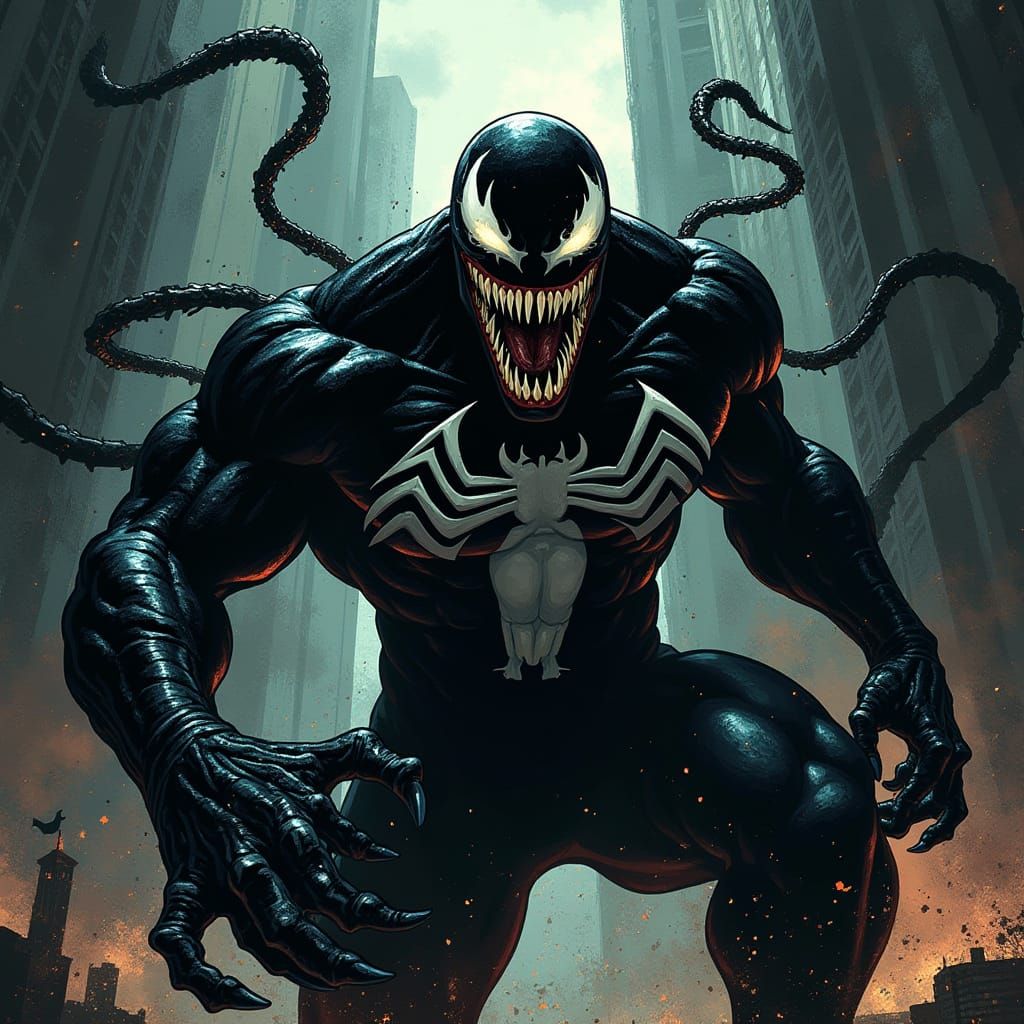 Gritty Venom in Dark Fantasy Comic Book Style