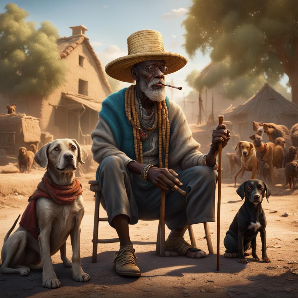 Detailed Painting of African Man at Crossroads