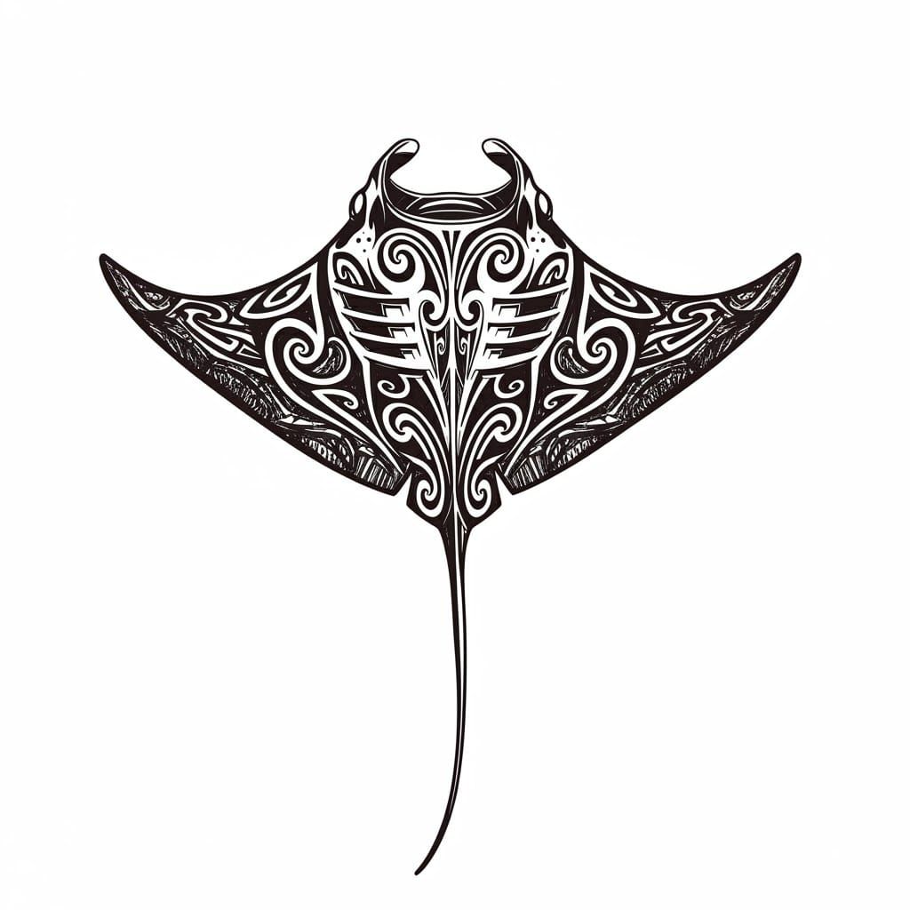 Manta Ray Adorned with Maori Tribal Tattoo Art