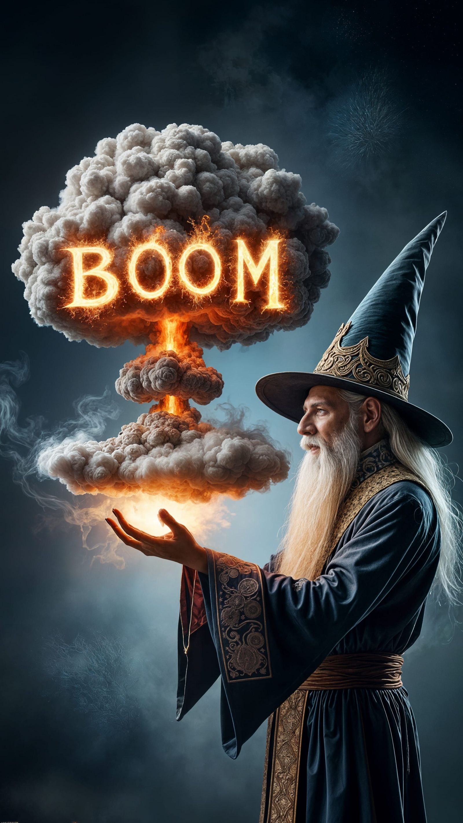 Epic Wizard Conjures Fiery Boom in Palm of Hand