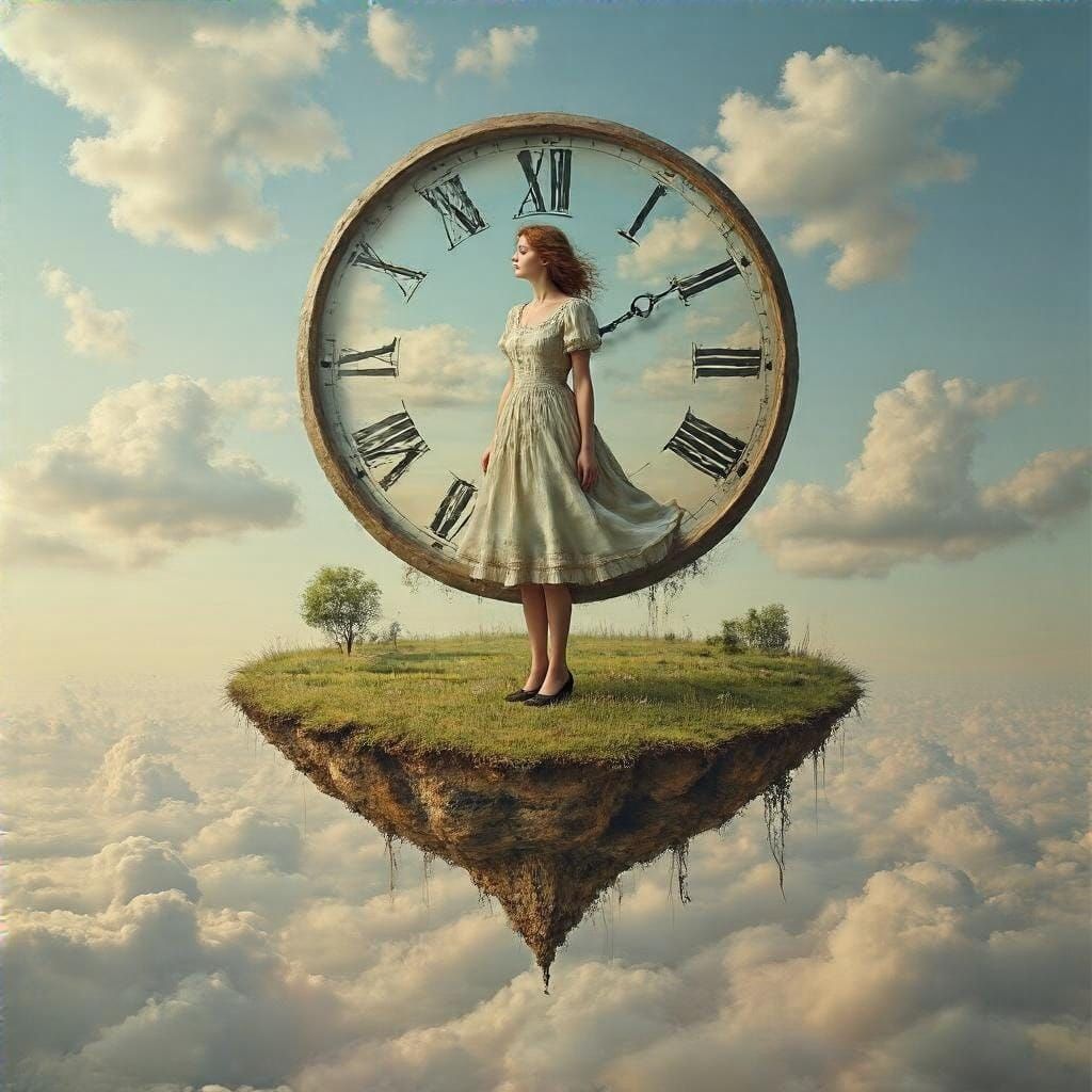 Surreal Floating Woman Amidst Timeless Eternity