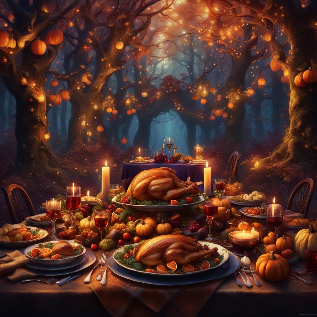 Magical Thanksgiving Feast in Mystical Forest