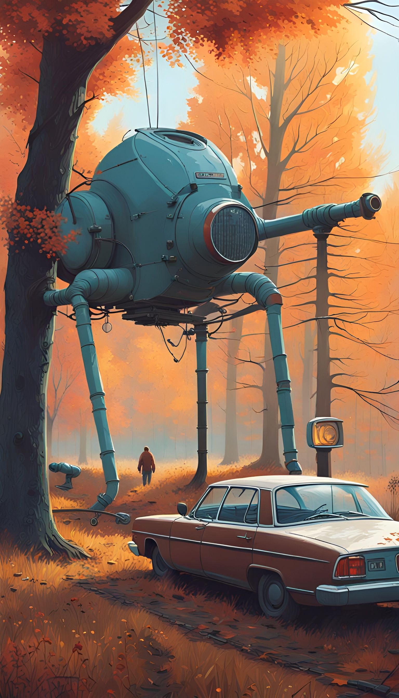 Sci-Fi Autumnal Scene in Hyperrealistic Style