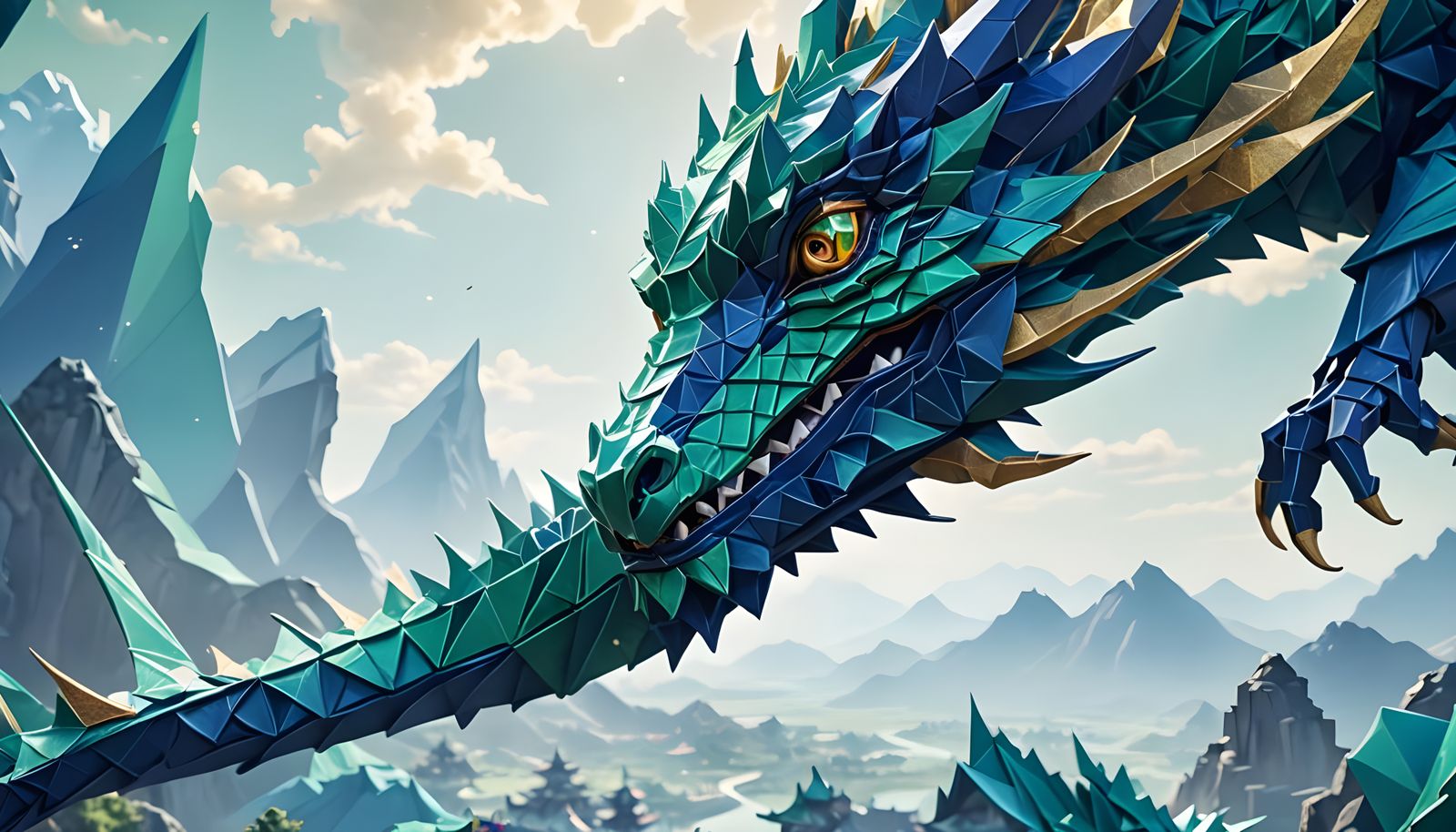 Origami Dragon Fantasy Concept Art