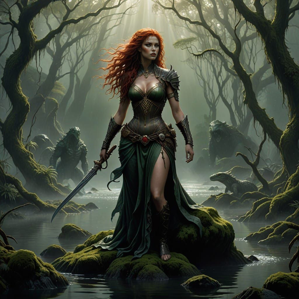 Ethereal Lake Goddess Confronts Ancient Aquatic Horror