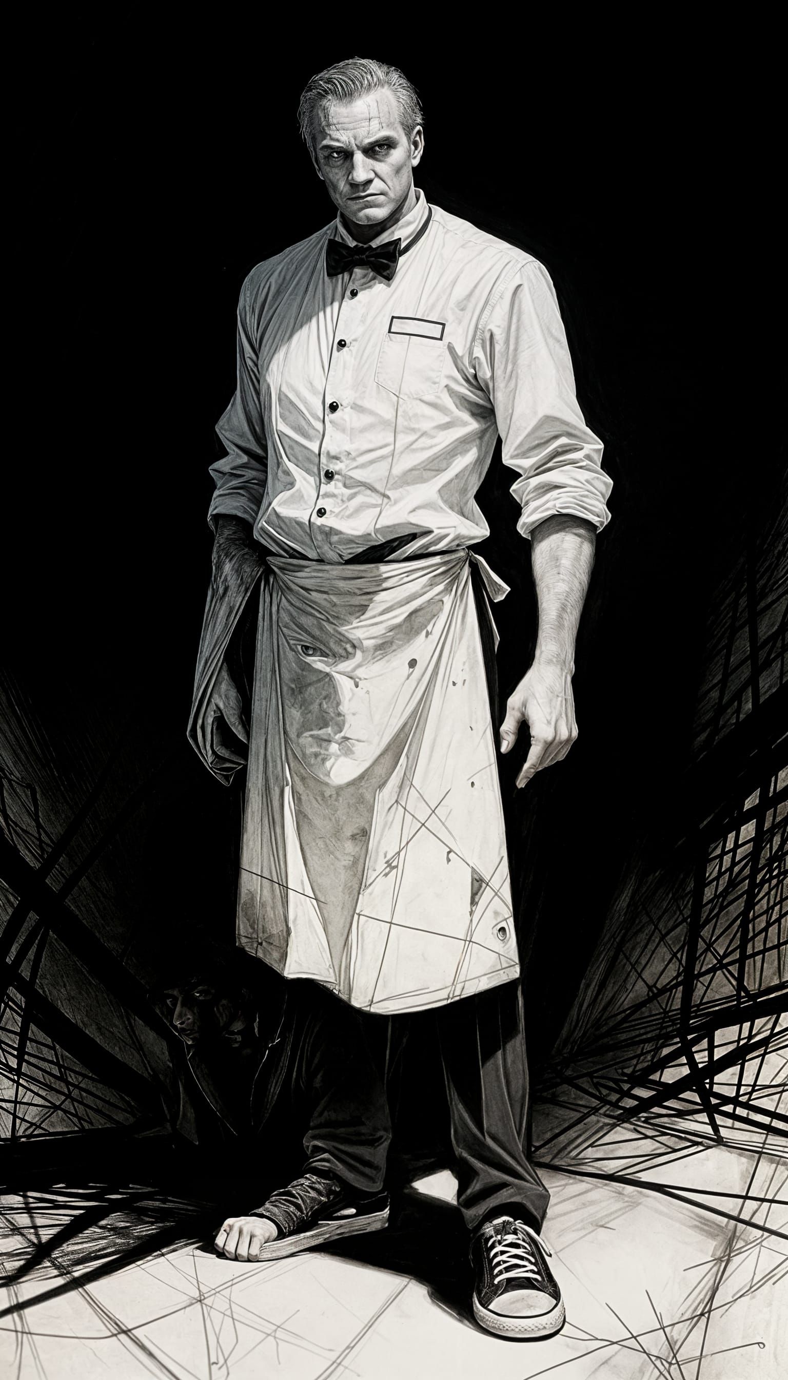 Gothic Waiter Portrait in Darkest Dungeon Art Style