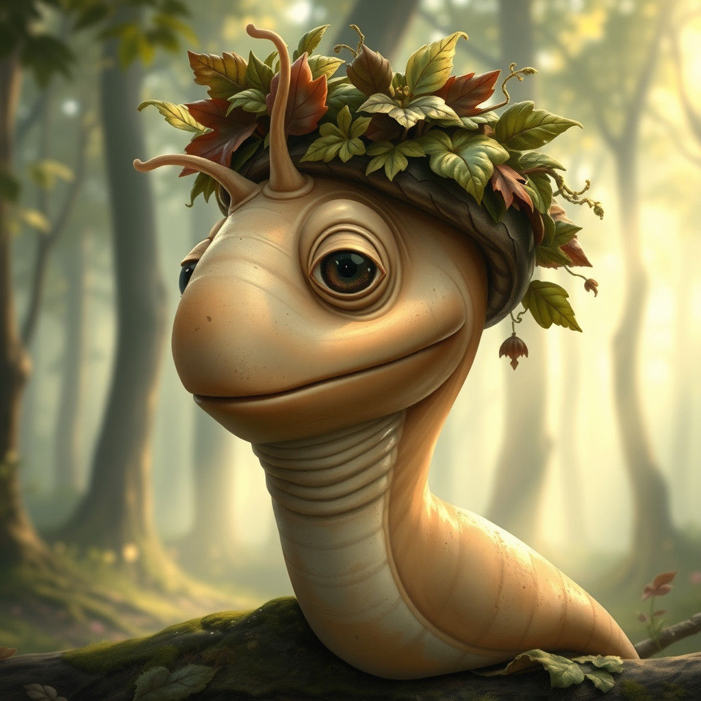 Humanoid Slug with Handsome Man's Face in Dreamlike Style