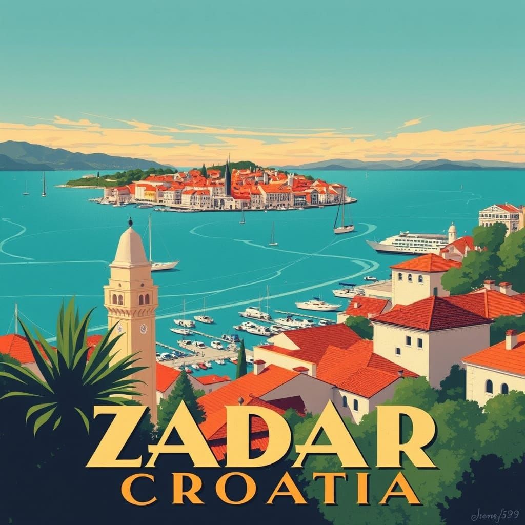 Vintage Travel Poster of Zadar, Croatia