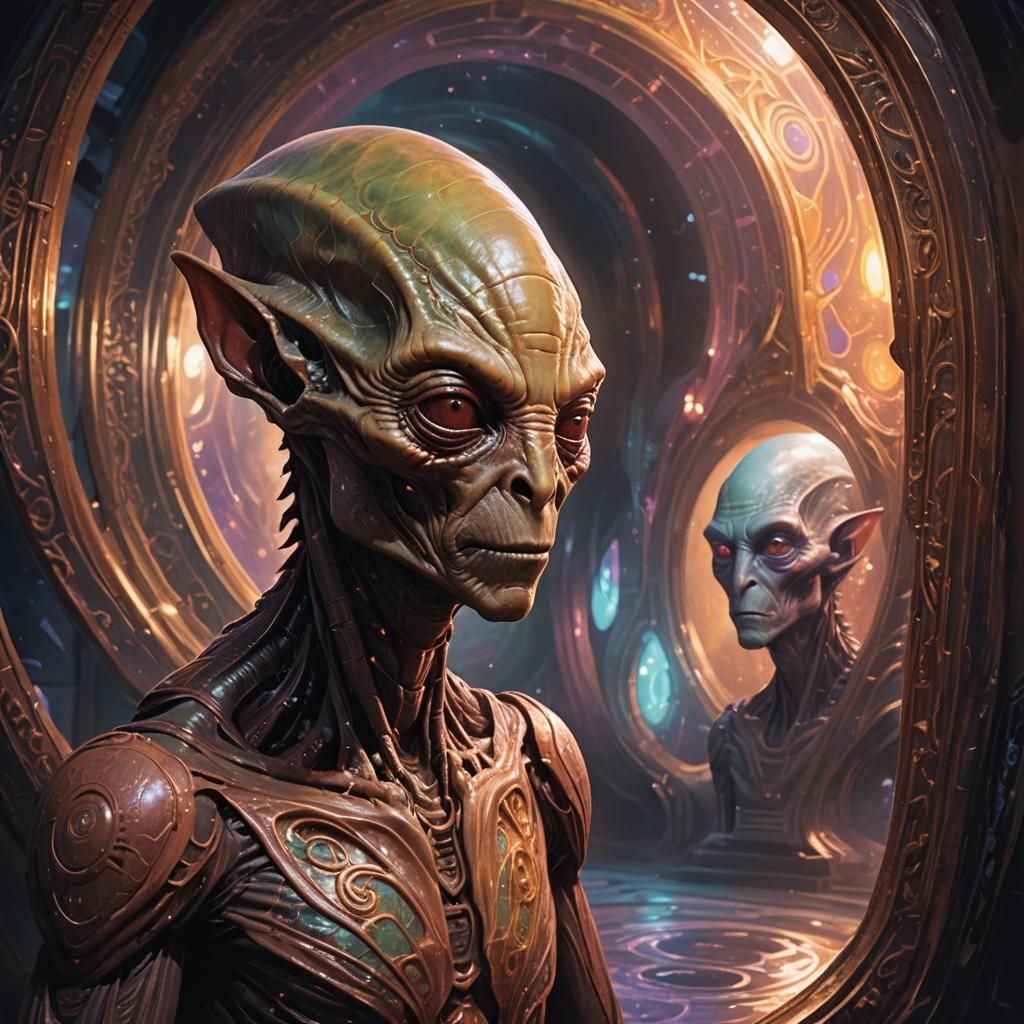 Alien Reflects on Youth in Mystical Mirror
