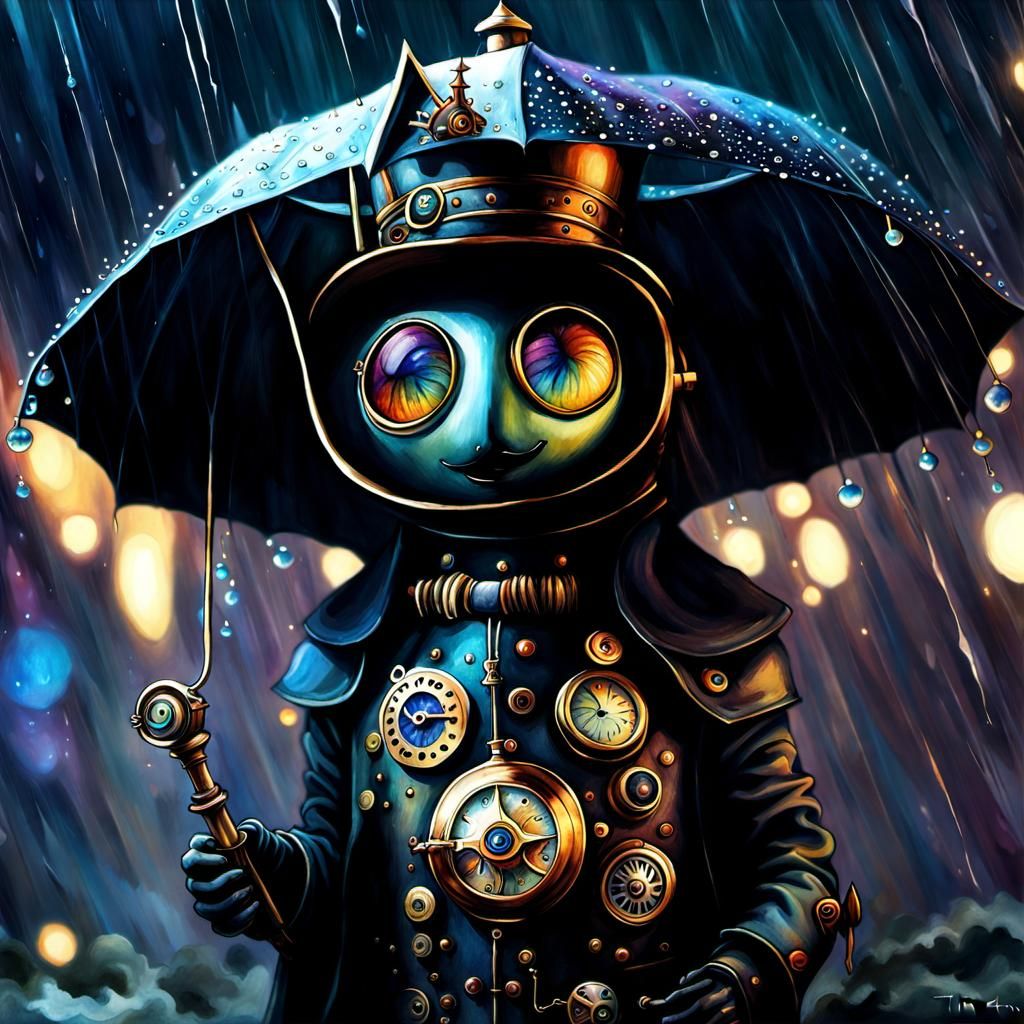 Iridescent Steampunk Creature in Watercolor Style