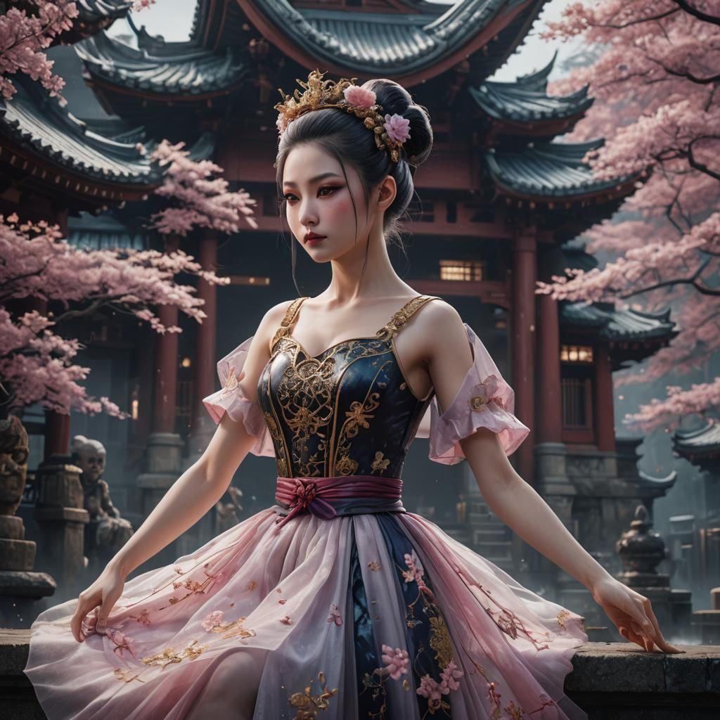 Japanese Gothic Ballerina in Detailed Matte Painting