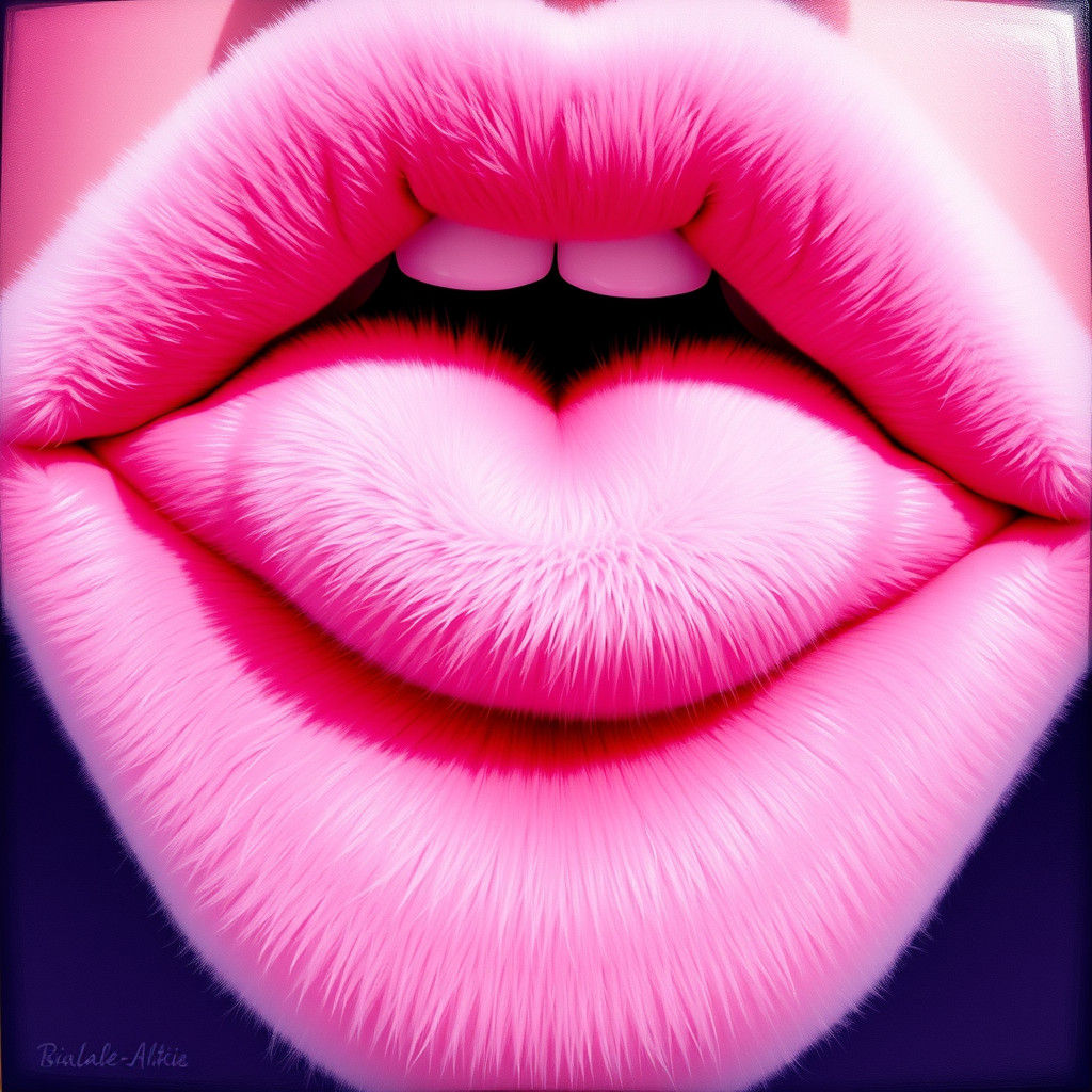 Oversized Pink Plush Lips in Pop Art Style