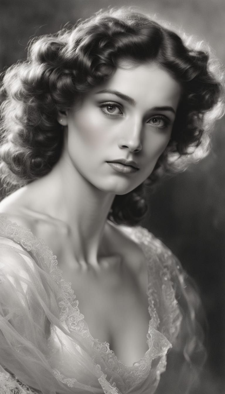 Ethereal Black and White Portrait in a Soft, Mysterious Ligh...