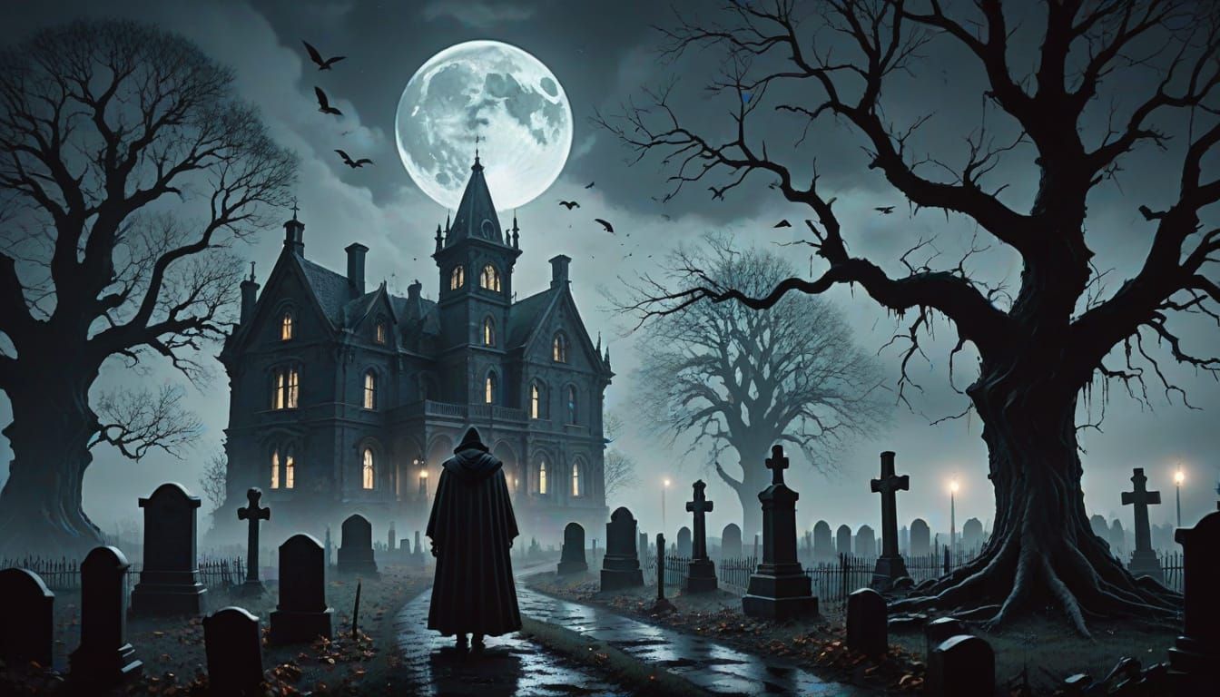 Gothic Mansion Under a Haunting Stormy Night Sky