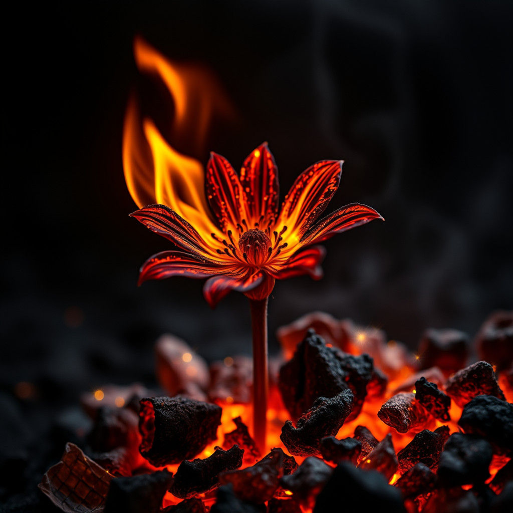 Burning Flower in Flames and Ashes