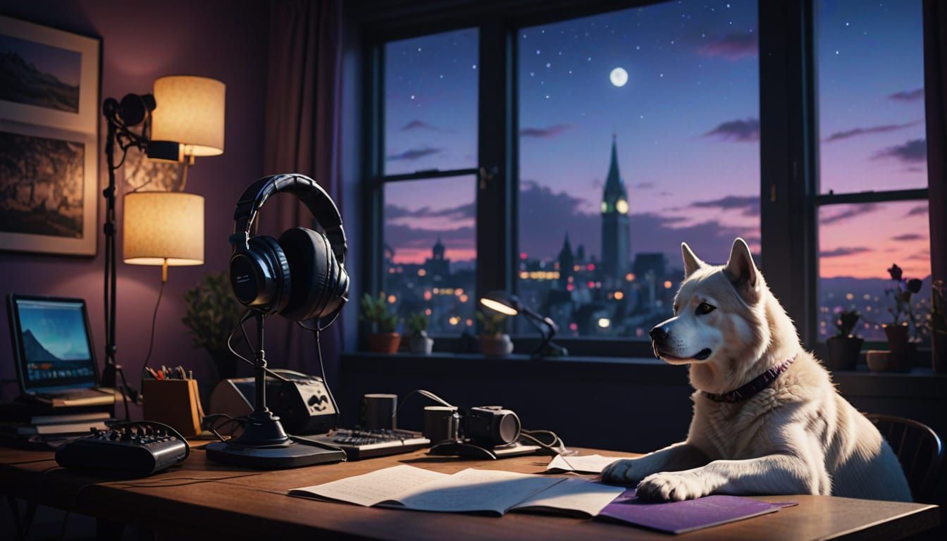 Husky in Cinematic Study Scene with Vibrant Colours