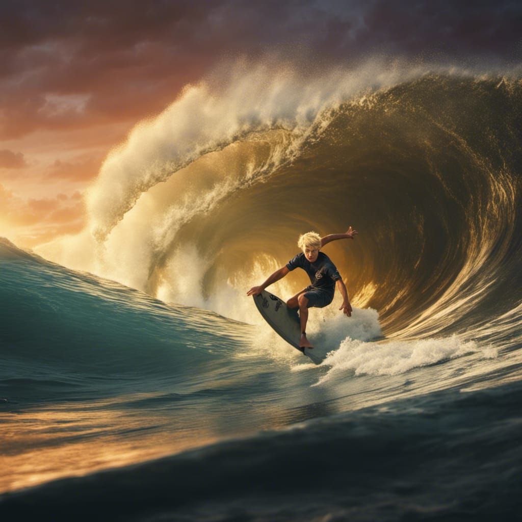 Sunset Barrel Ride in Bali: Digital Art