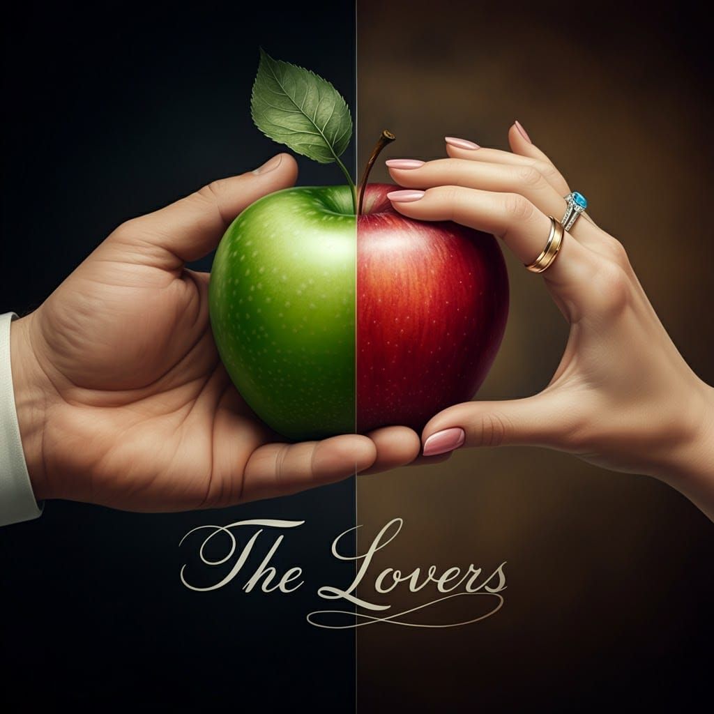 The Lovers Clasp Hands Over Dual Apple