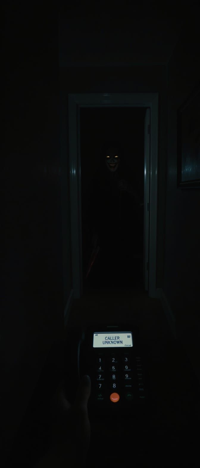 Horror Scene: Hand Reaching for Phone in Dark Hallway