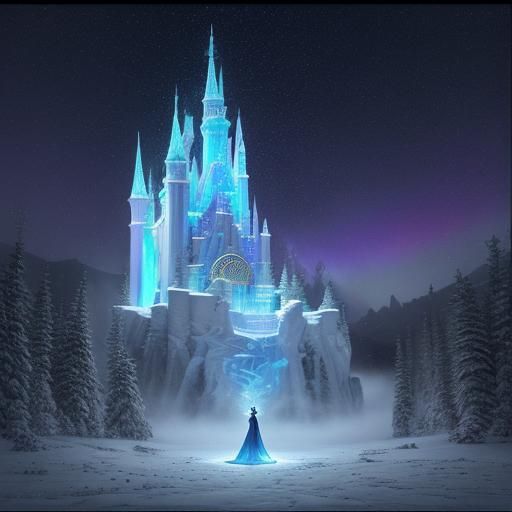 King of Cold at Ice Castle in Watercolor Style