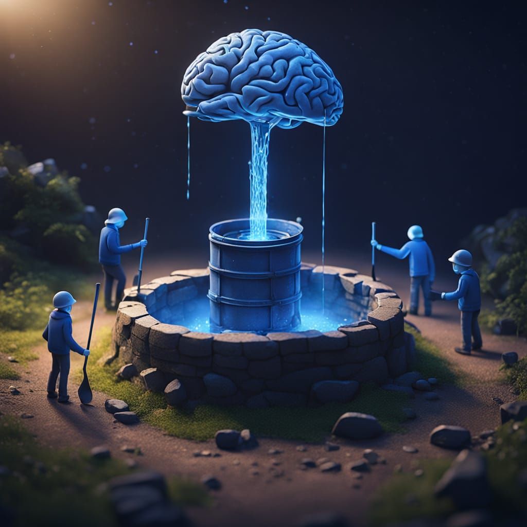 Men Digging Well in Brain: Hyperrealistic Digital Art