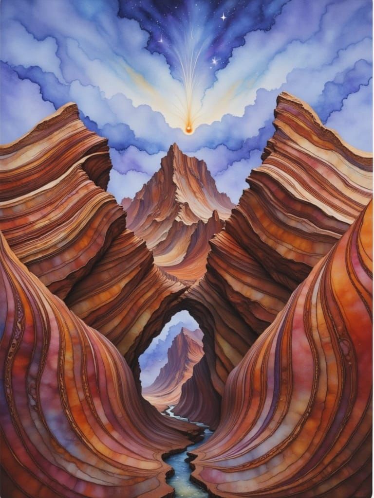 Abstract Ink Canyon with Sunbeam