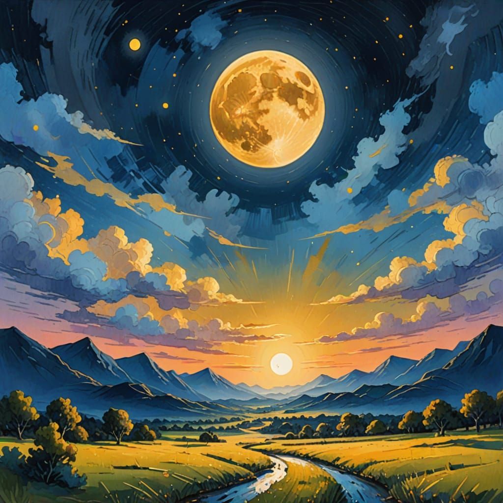 Dreamy Gouache Painting of the Moon