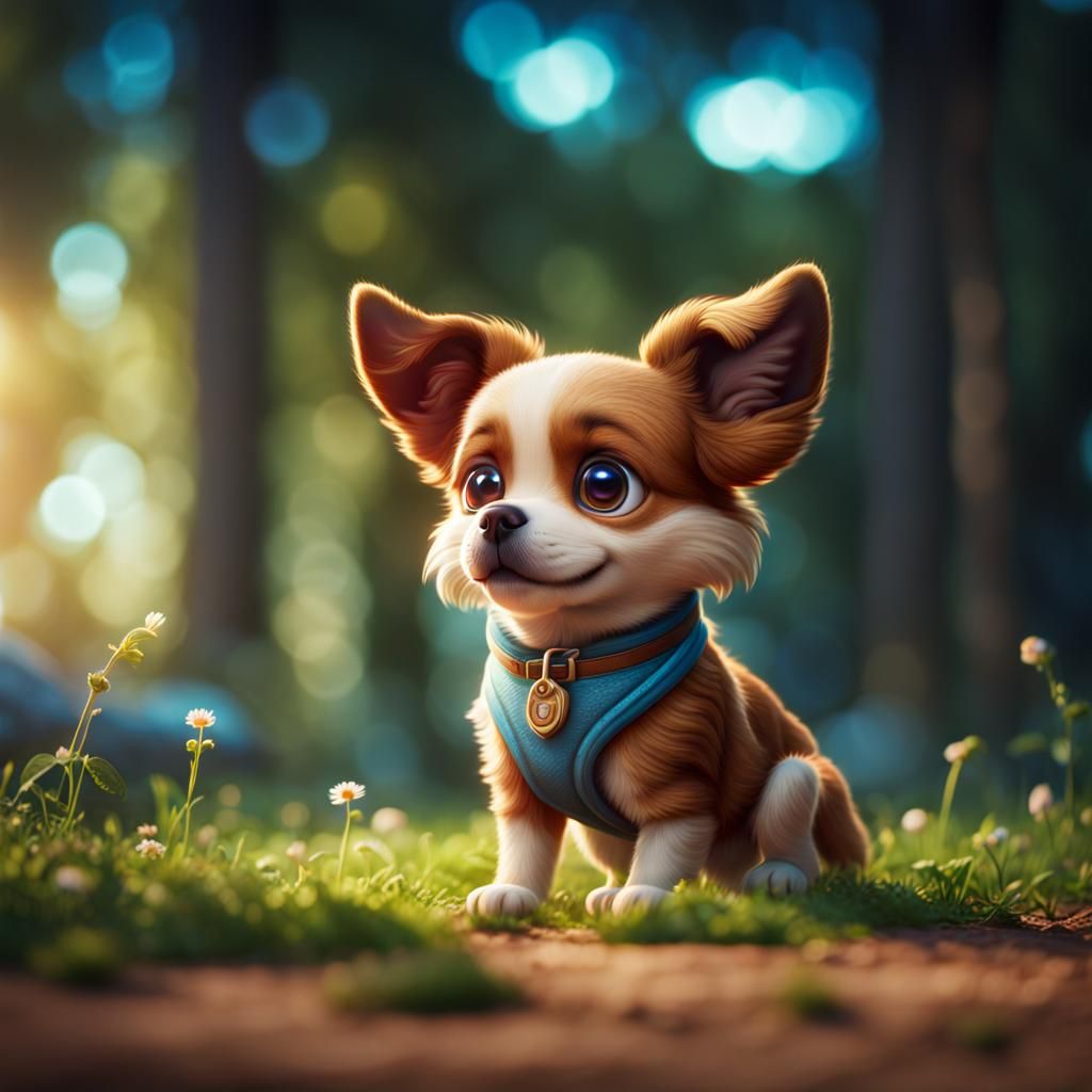 Dreamy Digital Dog Illustration in Disney Style