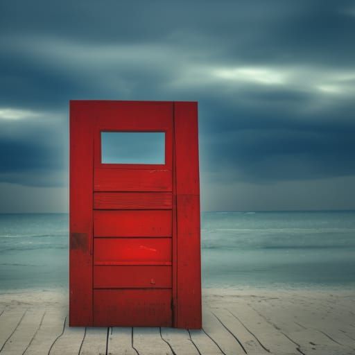 Red Door on Stormy Beach: Professional Photography