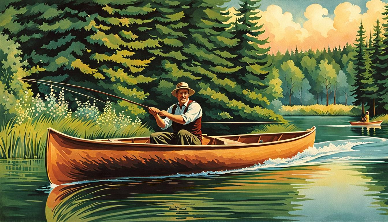 Vintage Postcard Illustration: Giant Trout on Green Lake