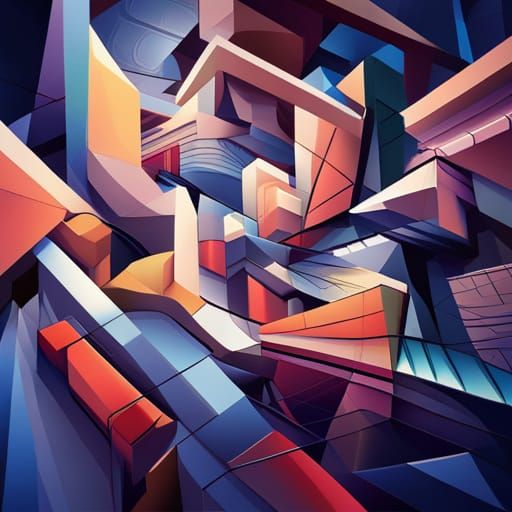 Cubist Fight Scene in Geometric Fauvism Style