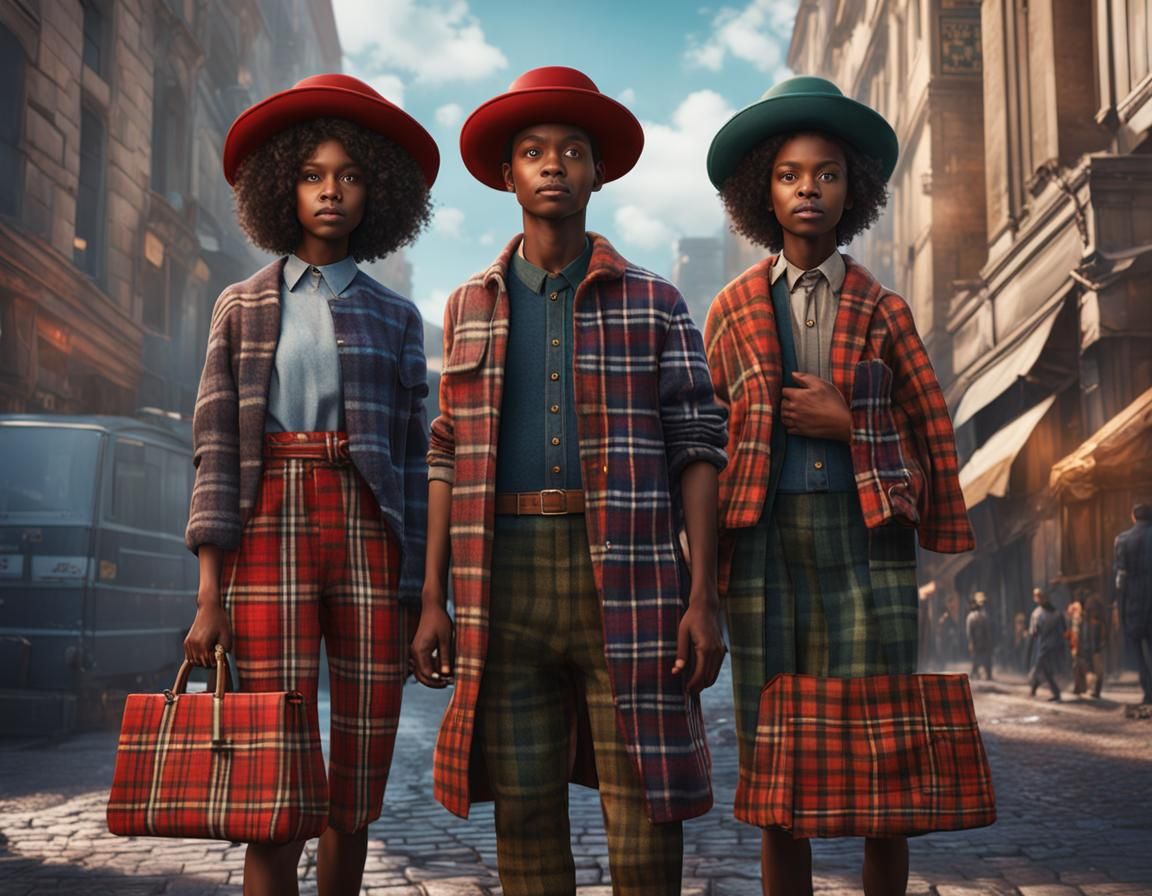 Plaid People in Bisa Butler Style