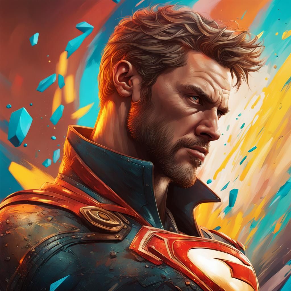 Burning Superheroine in Detailed Splash Art Style