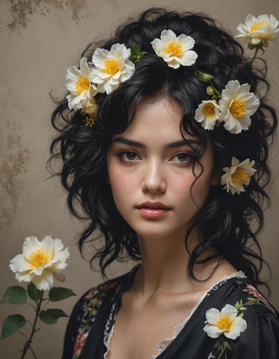 Elegant Airbrush Portrait with Flowers
