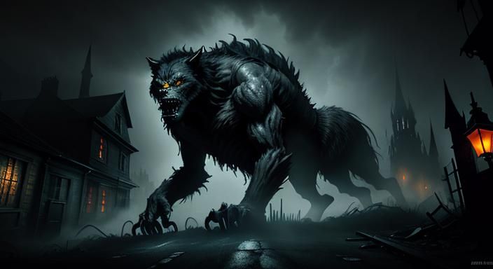 Werewolf vs Frankenstein Monster in Dark Gothic Alley