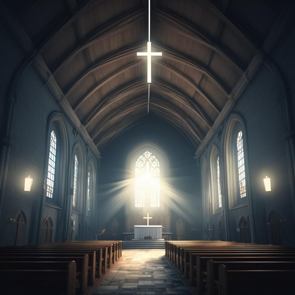 Church with Cross in Religious Light