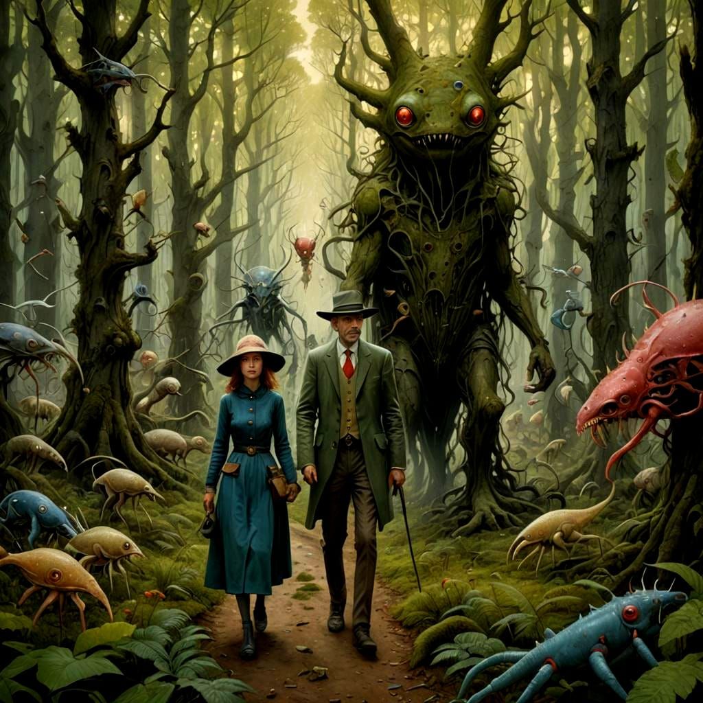 A Bosch-Inspired Forest Scene with Figures