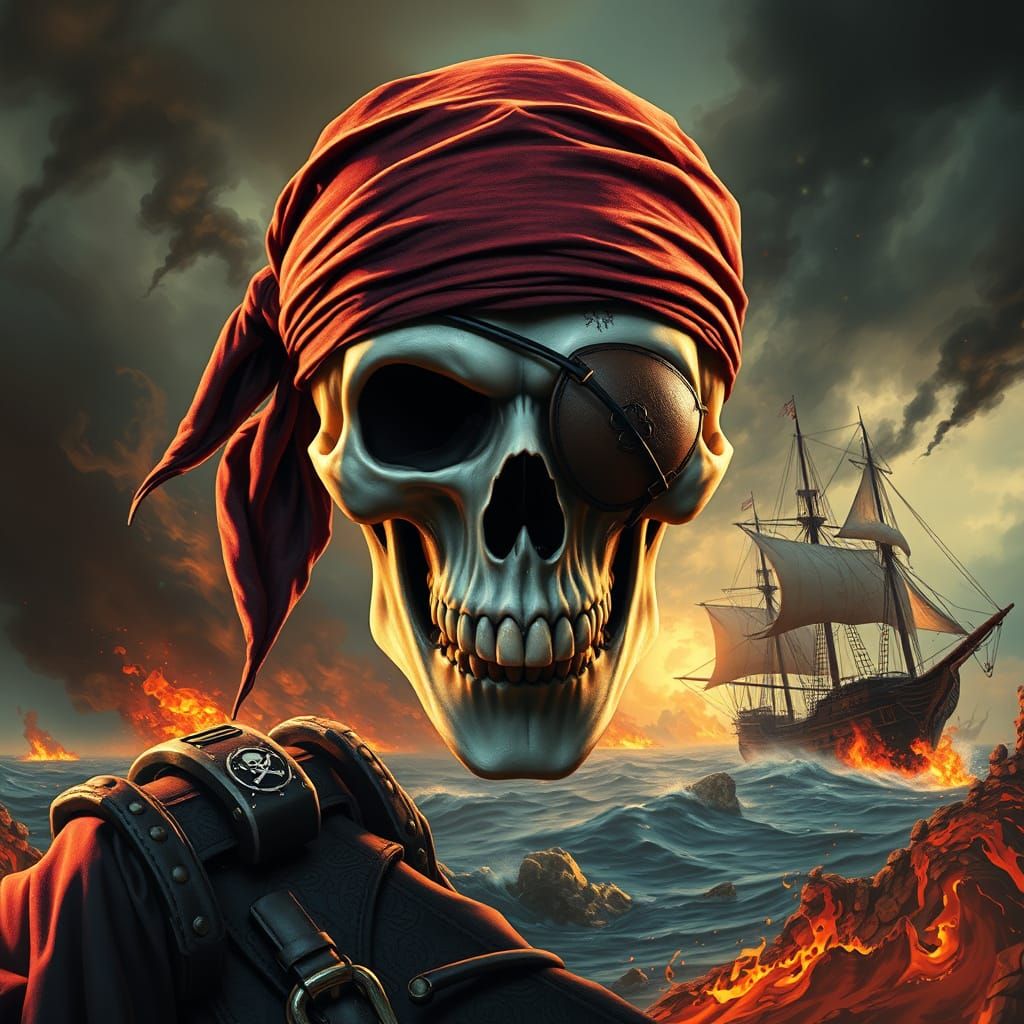 Pirate Skull Portrait in Melting Surrealist Style