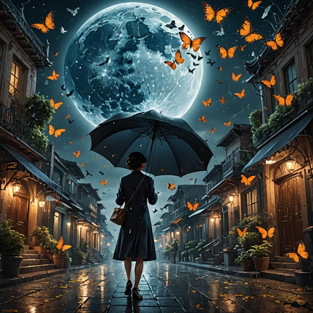 Geisha with Umbrella in Dramatic Digital Painting