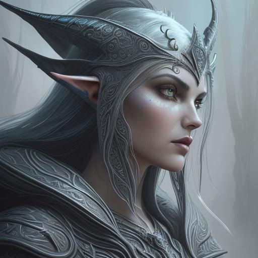 High Elf in Coral Armor: Digital Matte Painting