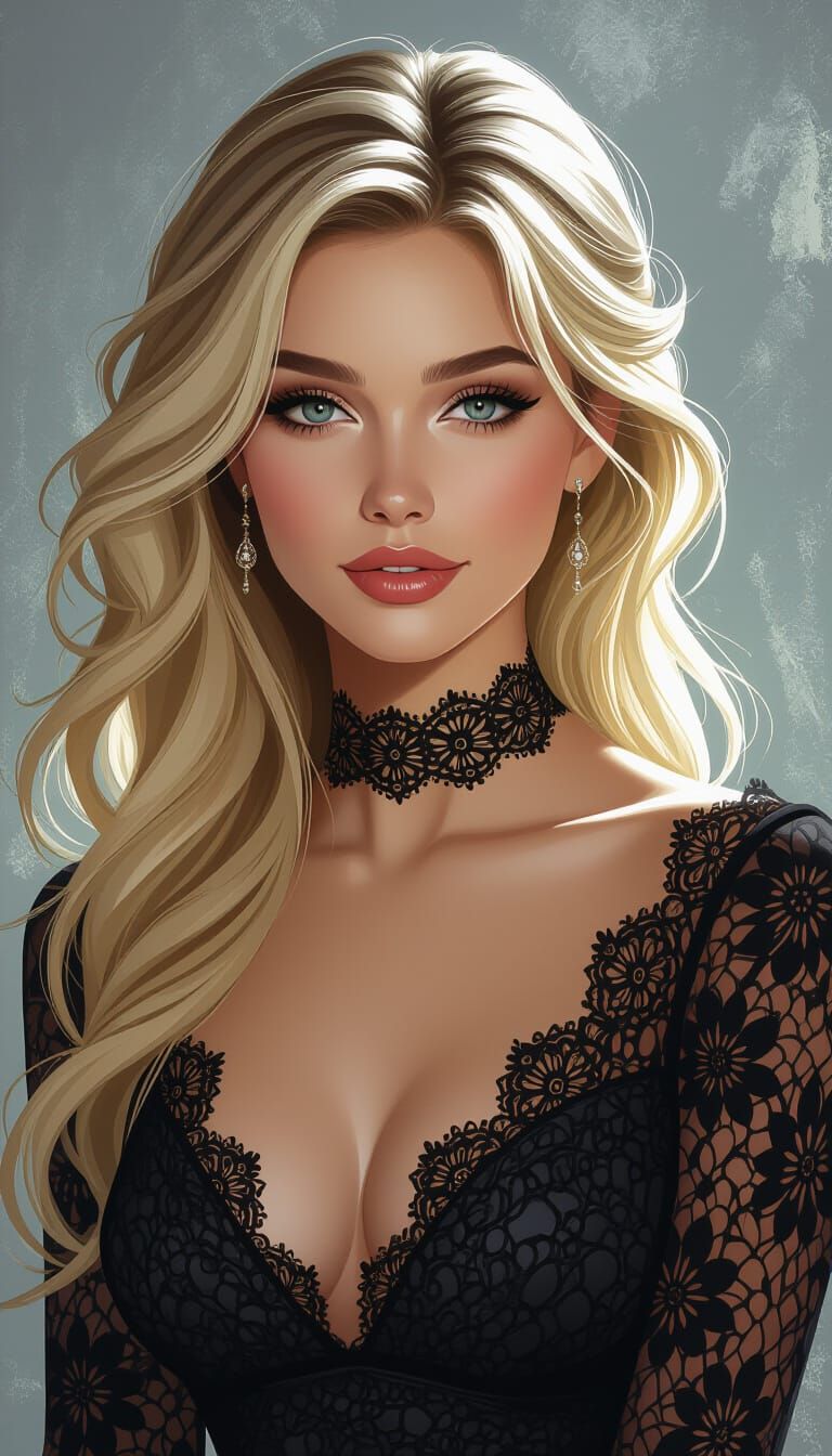 Blonde Woman in Black Lace Dress - Dynamic Lighting Portrait