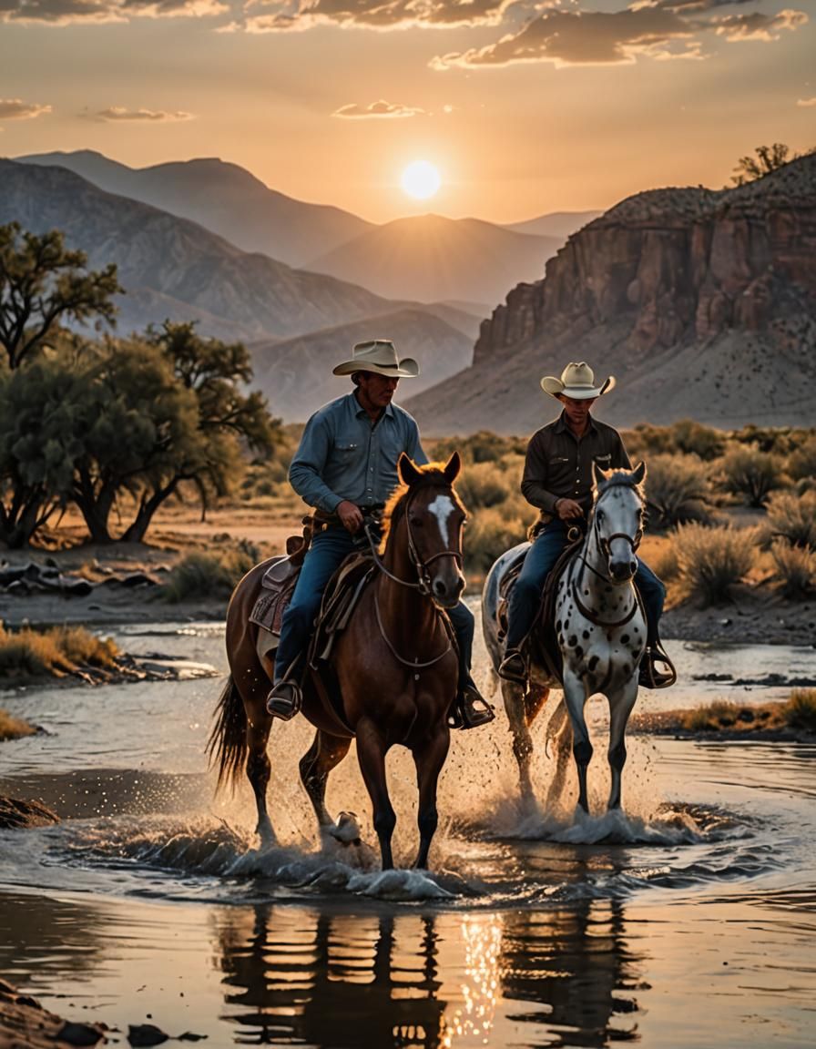 Cowboy and Pony at Sunset: Remington Style