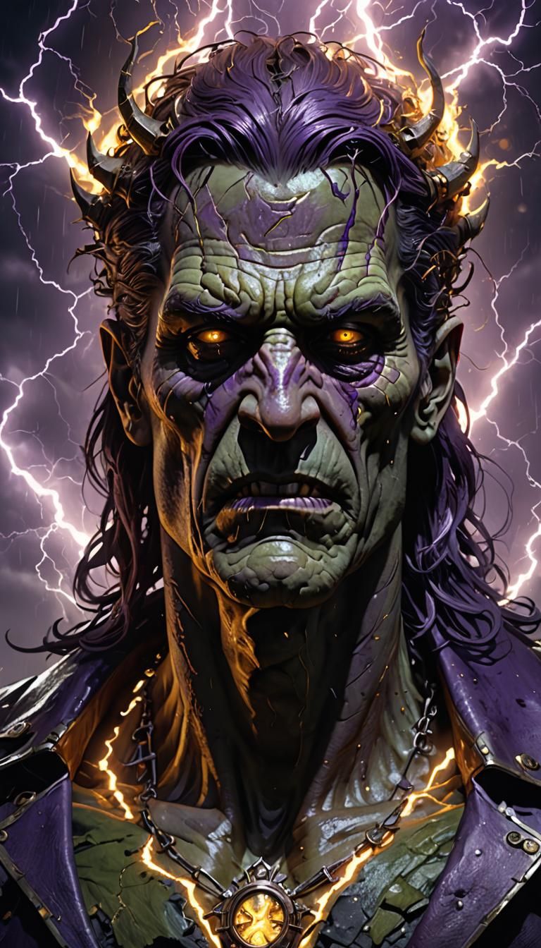Frankenstein's Monster Struck by Lightning, Dark Fantasy Art