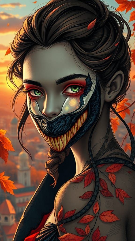 Rococo Lady with Venom Face in Art Nouveau Style