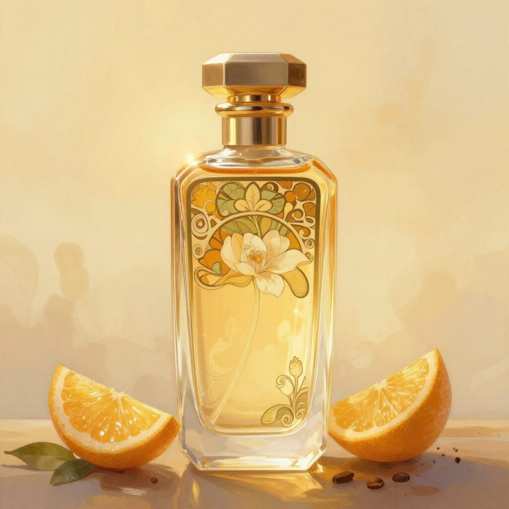 Elegant Fragrance Bottle Design in Digital Painting Style