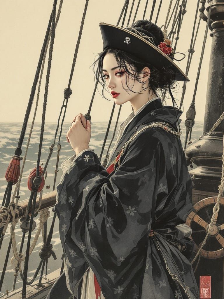Pirate Woman by Masters: Nihonga, Shin-hanga, Ukiyo-e Fusion
