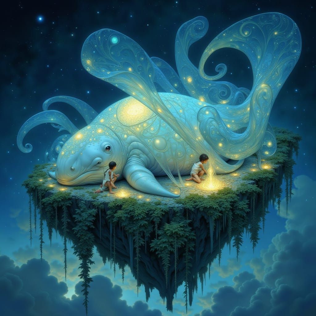 Sprites Weave Starlight for Celestial Whale