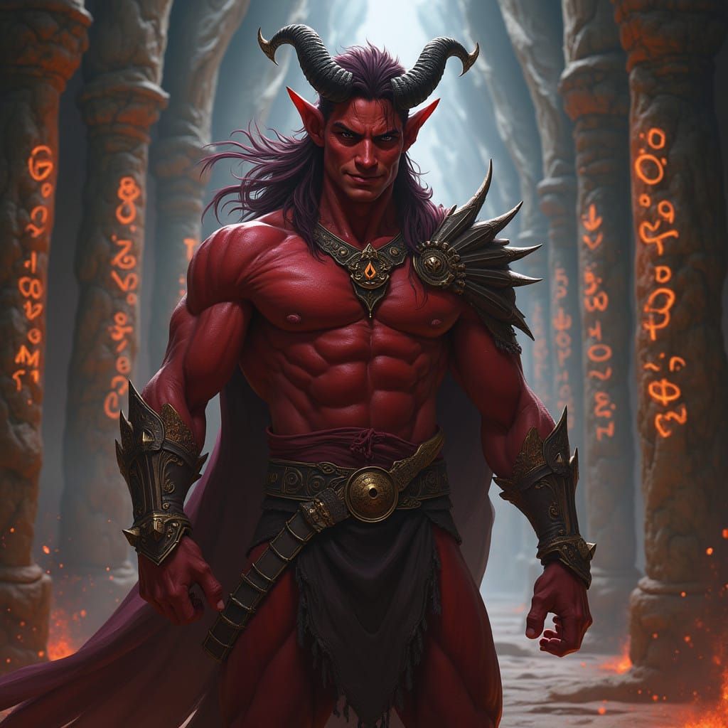Charismatic Red-Skinned Tiefling Warrior