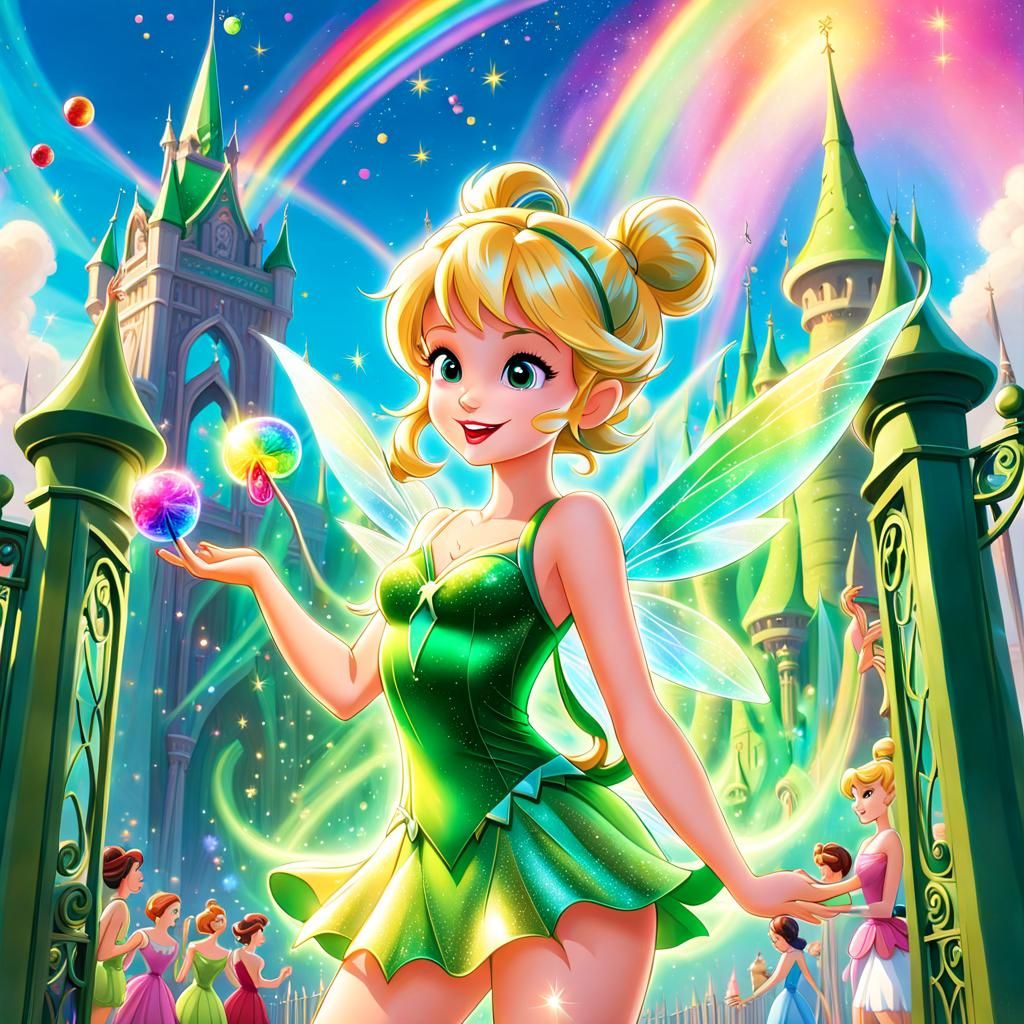Tinkerbell and Emerald City in Candy Art Style